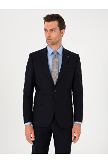 Cacharel Lacivert Slim Fit %100 Yün Mono Yaka Takım Elbise 50310092-VR033