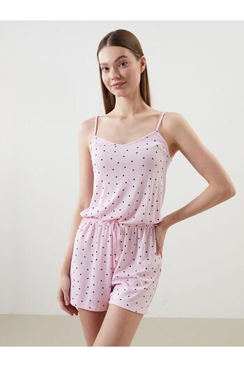 LC Waikiki Lcw Dream V-Neck Patterned Straps Women's Shorts Jumpsuit Pajamas