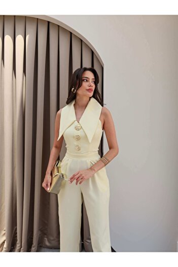ESRAHELVACI Gold Buttoned Double Breasted Jumpsuit