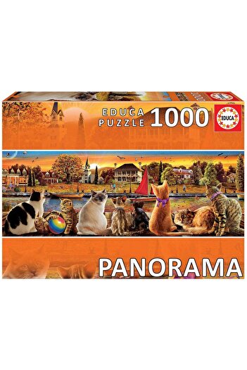 EDUCA Puzzle panoramic Educa - Cats In The Landing Hall, 1000 piese, include lipici