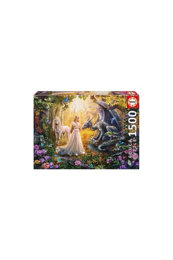 EDUCA Puzzle - Dragon, princess and unicorn, 1500 pieces, includes puzzle glue