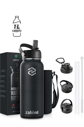 StainlessSteelBYZ Zahive Insulated Stainless Steel Water Bottle with Straw, 3 Lids, and Bag