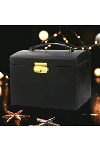 ECARLA Jewelry box, black suitcase organizer box, multiple compartments, Jollymag, PD102CZ