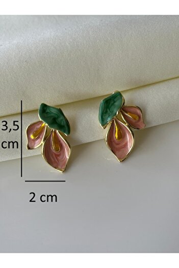 Nilsu Jewellery Accessory Gold Detailed Colorful Flower Leaf Model Women's Earrings