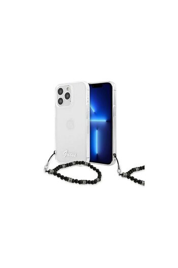 Guess Husa iPhone 13 Pro Script & Black Pearls Transparent