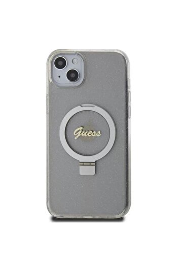 Guess Case Ring Stand Glitter MagSafe iPhone 15 Plus Transparent