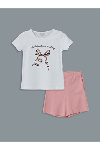 LC Waikiki White Crew Neck T-Shirt and Shorts for Girls