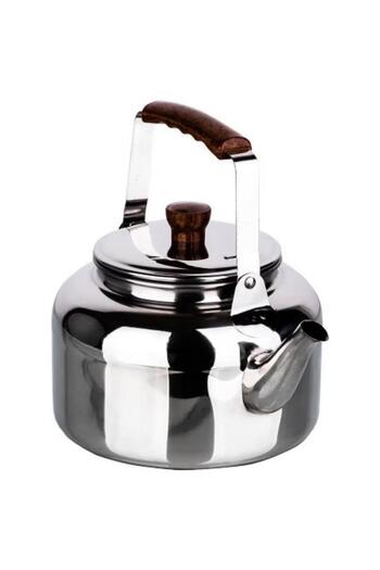 Generic Bister Stainless Steel Leak-Proof Wide Mouth Tea Kettle with Wooden Handle Silver and Brown 3 Liter