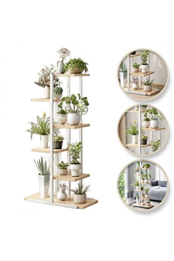 ECARLA Flower pot and plant stand, modern shelf, white and brown, JollyMag, SZ16B, 113x60x20cm