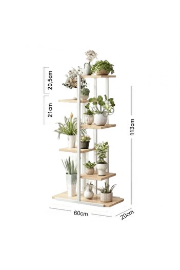 ECARLA Flower pot and plant stand, modern shelf, white and brown, JollyMag, SZ16B, 113x60x20cm