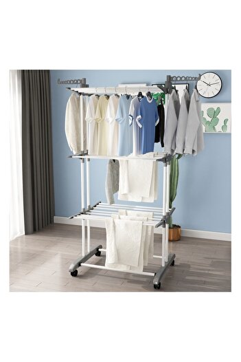 ECARLA Large vertical clothes dryer, foldable, on wheels, 3 levels, white, max 40 kg, JollyMag, SU02