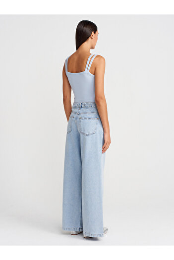 Dilvin 71995 Pantaloni largi din denim cu floturi în față-albastru