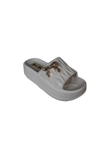 Yaz Kış Ayakkabı Yazkiş Women's Black Skin White Buckle Top 6cm Thick Sole Eva Slippers