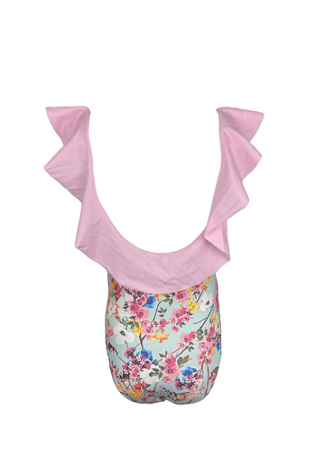 LOOK ME Floral Patterned Ruffle Bow Detail 50Uv Girls Swimsuit by Nessi Byrd