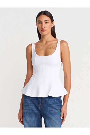 Dilvin 21063 Χοντρό λουράκι Peplum Top-White