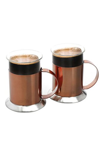Generic La Cafetiere 2-Piece Elegant Design High Quality Glass Mug Set Copper and Clear 300ml LCGLS2PCCOP
