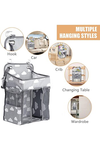 Yelajoy Large Capacity Baby Bedside Hanging Organizer,with 2 C-clip Hooks,for Nappy Clothes Toys Milk Bottle