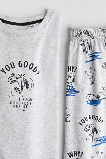 H&M Pamuklu ve Baskılı Pijama Takımı