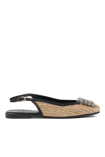 Celal Gültekin Women's Black Ankle Strap Straw Leather Sandals