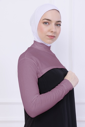 Loggia Turtleneck Neck Collar Oversleeve Dusty Rose Pink - Women's Body Hijab Crop Bolero with Lycra Stand Collar