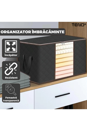 Teno Teno® Storage and Organization Box, foldable, 84 L, 60x 40x 35 cm, black