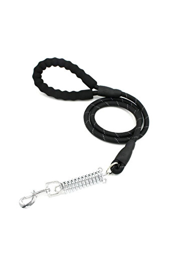 Ropet Dog leash with shock-absorbing spring, reflective, 1.5m, Black, Ropet