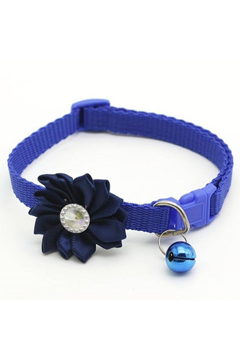 Ropet Adjustable collar with flower, for dogs and cats, 22-33cm/10mm, Blue, Ropet