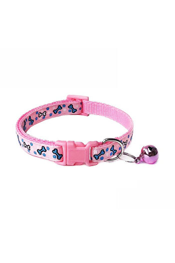 Ropet Adjustable collar with bell for dogs and cats, 18-32cm/1cm, Bone print, Pink, Ropet