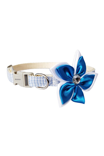 Ropet Adjustable collar with flower/bow for dogs and cats, 22-33cm/10mm, Blue, Ropet