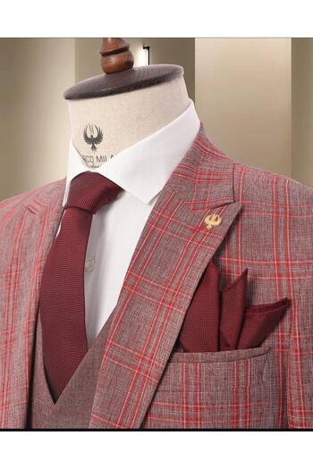 marco mılano Men's Suit, 3 Pieces, Slim Fit, Checkered, Waist 1