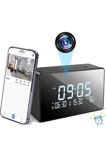 iUni Mini Camera Clock iUni IP61, Wi-Fi, Full HD, Night Vision, Indoor Thermometer, MicroSD Card Slot