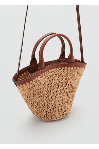 MANGO Woman Natural Fiber Small Double Handle Bag