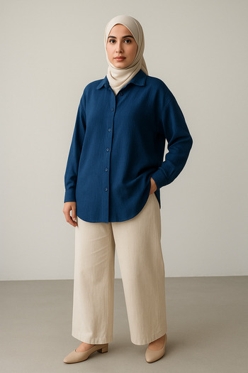 Paw Garage Women's Olivia Oversize Cotton Wrinkle Fabric Summer Hijab Shirt
