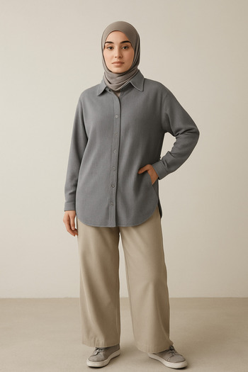 Paw Garage Women's Olivia Oversize Cotton Wrinkle Fabric Summer Hijab Shirt