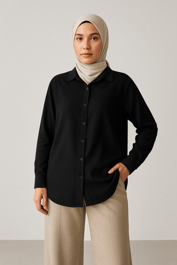 Paw Garage Women's Olivia Oversize Cotton Wrinkle Fabric Summer Hijab Shirt
