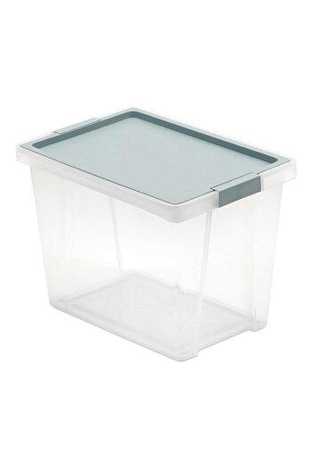 Generic TATAY Hinged Handle Multipurpose Stackable Storage Box with Lid Blue Mist and Clear 35 Liter