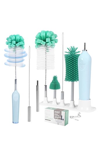 Salestore Perie electrică pentru biberoane, 3 viteze, 4 capete, tijă telescopică, încărcare USB, rezistentă la apă IPX7, 7W, verde