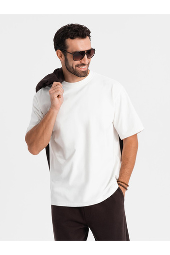 OMBRE Herren LOOSE FIT Baumwoll-T-Shirt mit Rundhalsausschnitt - creme V2 OM-TSBC-0234 M