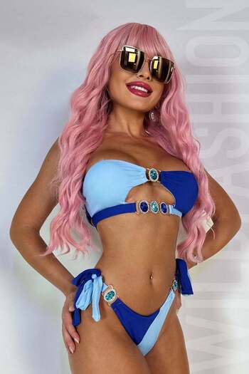 WildFashion Fashion 2-piece swimsuit made of ribbed material with chain, colored stones and rhinestones SW2550-4
