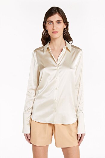 Patrizia Pepe SATIN BOYFRIEND SHIRT - PATRIZIA PEPE - CREAM, 40