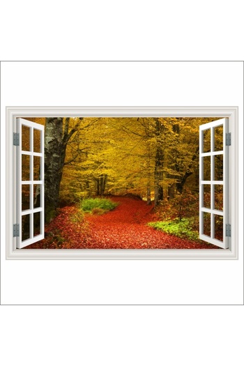 media Photo Wallpaper Window Autumn forest, red leaves, 200 x 135 cm