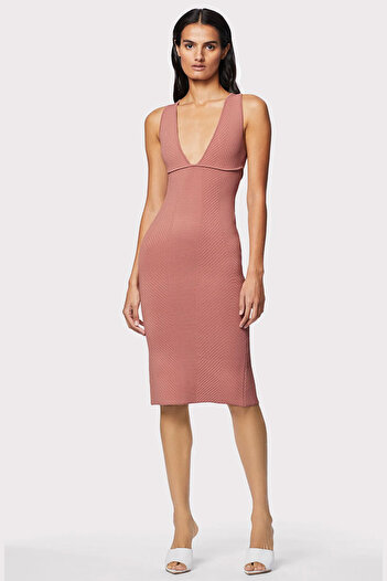 Herve Leger Plunge OTTOMAN MIDI DRESS - HERVE LEGER - PINK, XS