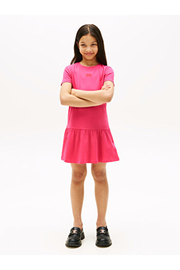 Tommy Hilfiger Girls Jewel Pink Flag Tonal Midi Dress