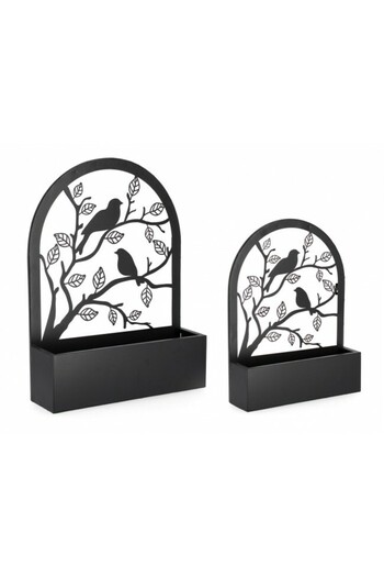 Bizzotto Set of 2 flower pot holders, black metal, Rosalinda, 30.5x8.5x41 cm, 40.5x11.5x54 cm