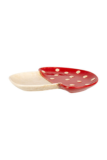 Clayre & Eef Ceramic Mushroom Plate Beige Red 23x26x3 cm