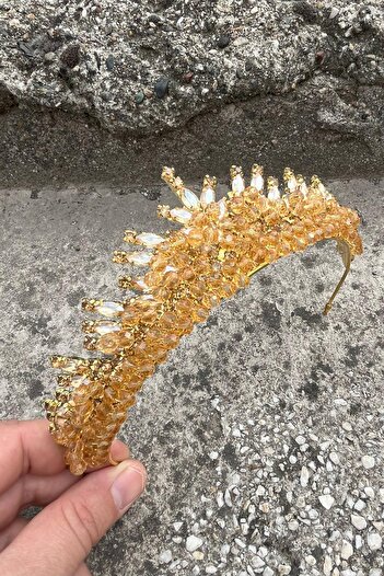 Hobigram Αξεσουάρ για την ημέρα της νύφης Alyce Gold Henna Crown Special Day Accessory Γυναικείο αξεσουάρ για τα μαλλιά με στέμμα – Στέμμα, με κρυστάλλινες πέτρες, κομψό μοντέλο