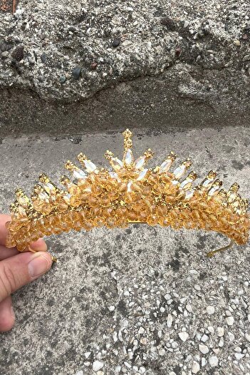 Hobigram Αξεσουάρ για την ημέρα της νύφης Alyce Gold Henna Crown Special Day Accessory Γυναικείο αξεσουάρ για τα μαλλιά με στέμμα – Στέμμα, με κρυστάλλινες πέτρες, κομψό μοντέλο