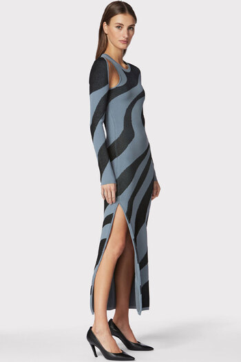 Herve Leger LONG ABSTRACT JACQUARD DRESS - HERVE LEGER - GREY, M