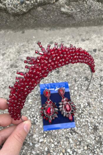 Hobigram Alyce Bordo Tiara de mireasă cu henna Accesoriu pentru ocazii speciale Coroană pentru femei și set de cercei cu navetă largă