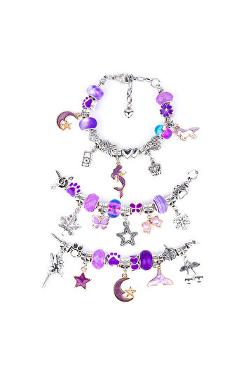 Vittalist Charm Bracelets and Charms Kit, Adjustable Jewelries with Chain, Beads, Necklaces, 60 Pieces, Purple